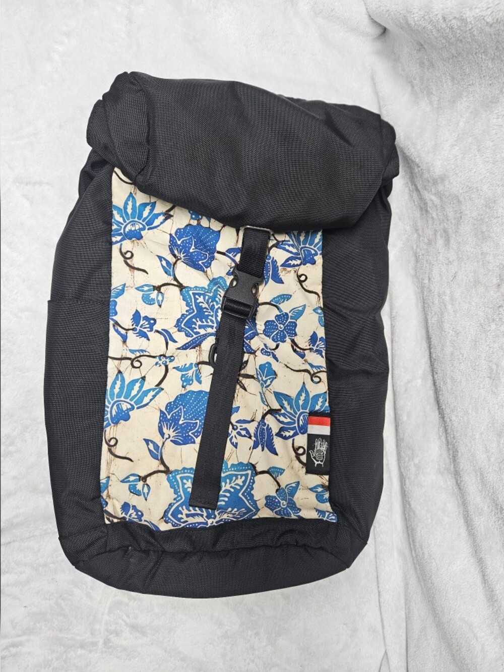 Ethnotek Black Backpack with Blue Floral Panel - Casual Bag